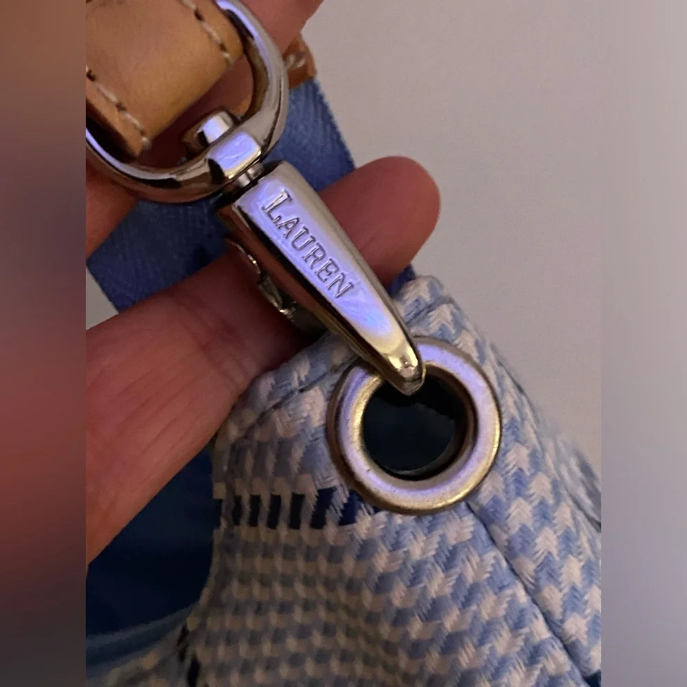 Small Lauren Ralph Lauren Hobo Plaid Blue Handbag - Picture 8 of 14